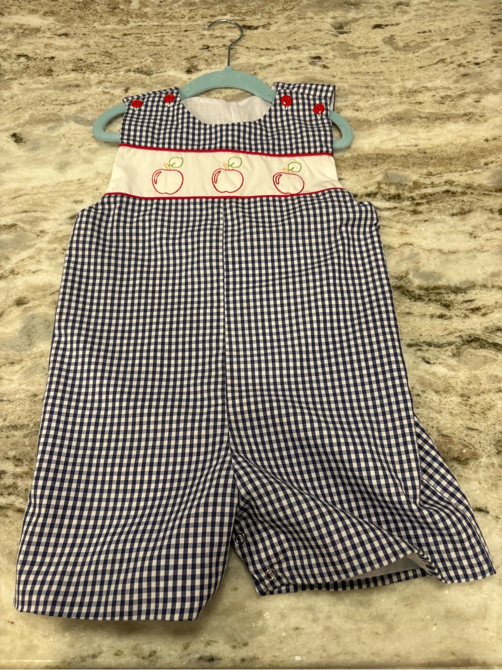 Navy Gingham Apple Smocked Jumper Romper for Kids